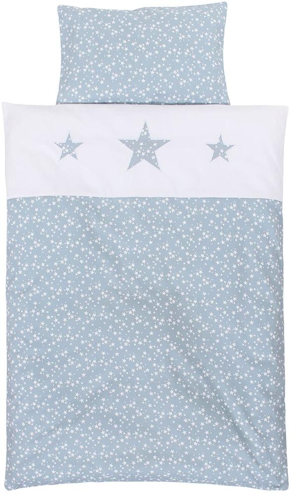Babybay Kinderbettwäsche Piqué, azurblau Sterne weiß mit Applikation Stern 100 x 135 cm Bild 1
