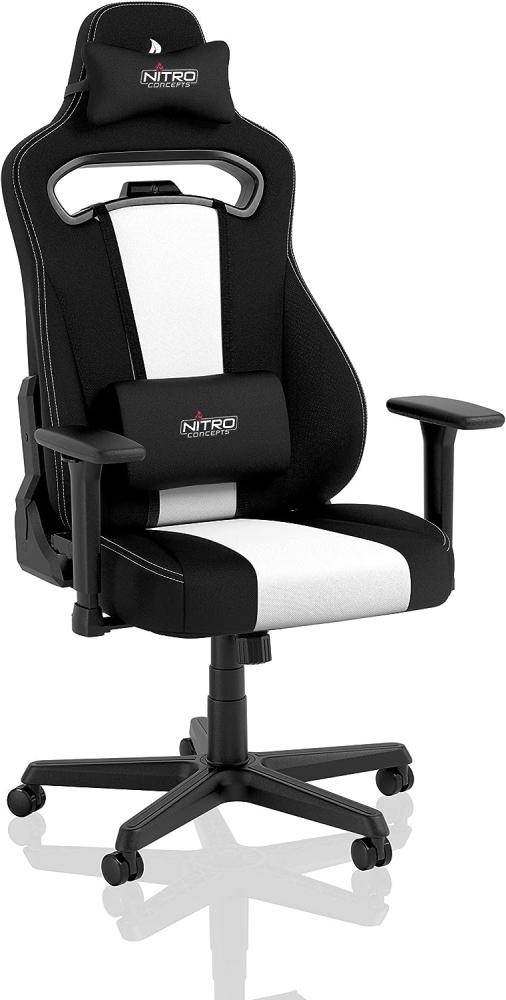 NITRO CONCEPTS E250 Gaming Stuhl - Bürostuhl Ergonomisch Schreibtischstuhl Zocker Stuhl Gaming Sessel Drehstuhl mit Rollen Stoffbezug Belastbarkeit 125 Kilogramm Schwarz/Weiß Bild 1