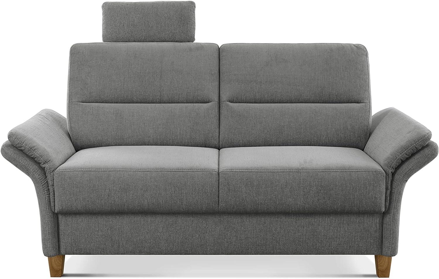 CAVADORE 2-Sitzer Sofa Wyk / 2er Couch im Landhausstil mit Federkern, Kopfstütze + Holzfüßen / 166 x 90 x 89 / Chenille, Grau Bild 1