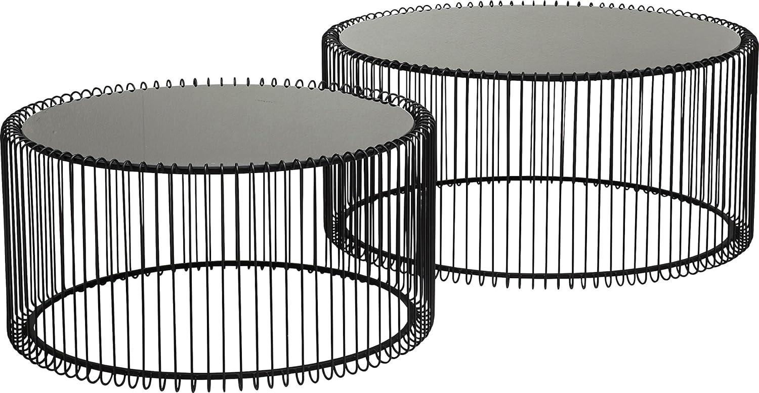 Kare Design Couchtisch Wire Black 2er Set, runder, moderner Glastisch, großer Beistelltisch, Kaffeetisch, Nachttisch, Kupfer (H/B/T) 30,5xØ60cm & 33,5xØ69,5cm Bild 1