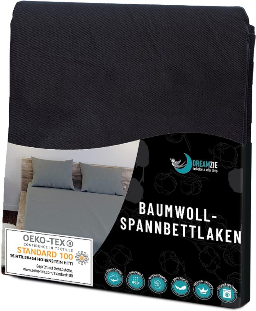 Dreamzie - Spannbettlaken 80x200cm - Baumwolle Oeko Tex Zertifiziert - Schwarz - 100% Jersey Spannbetttuch 80x200 Bild 1