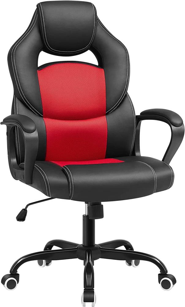 SONGMICS Bürostuhl, ergonomischer Gaming-Stuhl, Neigungsmechanismus, höhenverstellbar, atmungsaktiver Schreibtischstuhl, Schwarz und Rot OBG025R01 Bild 1