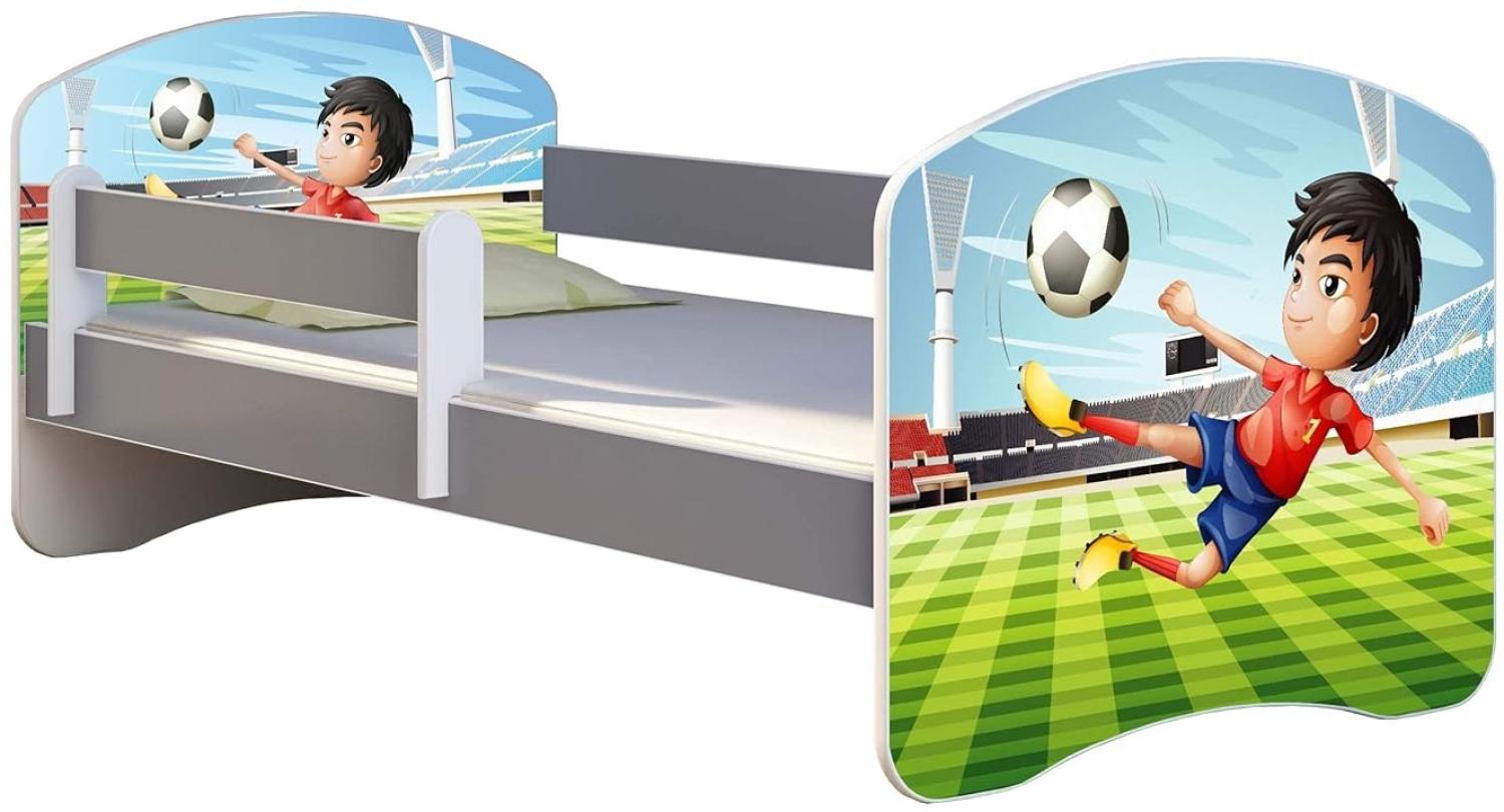 ACMA Kinderbett Jugendbett mit Einer Schublade und Matratze Grau mit Rausfallschutz Lattenrost II (13 Fußballer, 160x80) Bild 1