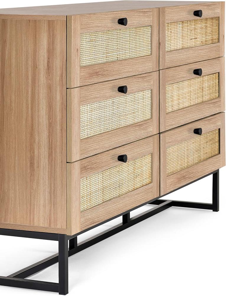 Julian Bowen Padstow Kommode mit 6 Schubladen, Eiche, Melamin mit Rattanfront und Metallsockel, Oak, 6 drawer Bild 1