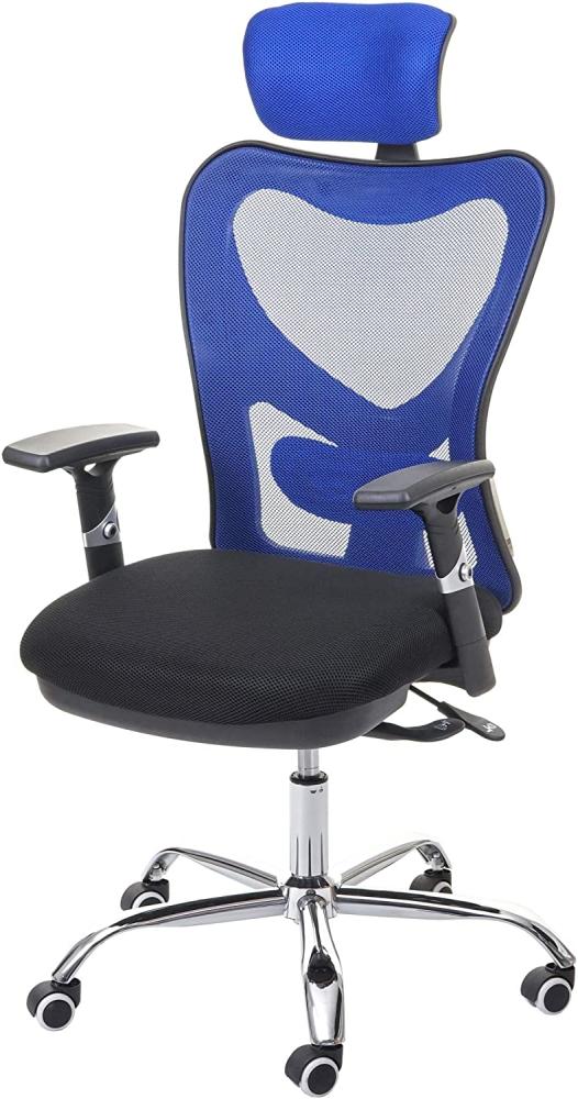 Bürostuhl HWC-F13, Schreibtischstuhl Drehstuhl, Sliding-Funktion 150kg belastbar Stoff/Textil ~ schwarz/blau Bild 1
