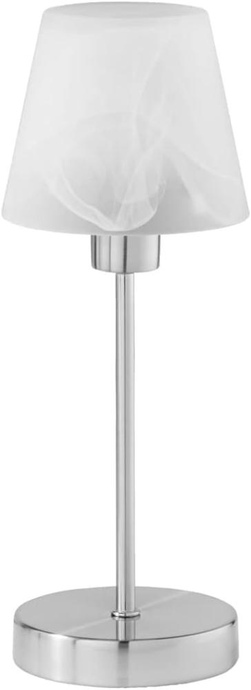 LED Tischleuchte Glasschirm Weiß Sockel Silber - Touch dimmbar, Ø12cm Bild 1