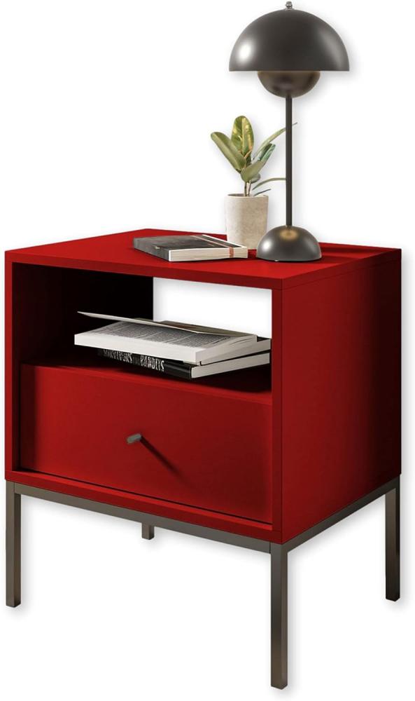 INES Nachttisch mit Metallgestell, Rot - Moderner Nachtschrank mit Schublade und offenem Ablagefach - 54 x 57 x 39 cm (B/H/T) Bild 1