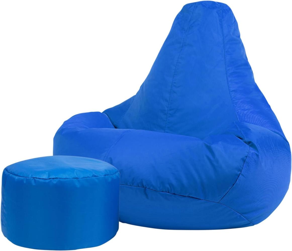 Bean Bag Bazaar Gaming Sitzsack „Recliner“, Gamer Sitzsack für Erwachsene und Kinder, Indoor Outdoor Sitzsack Sessel Gaming mit Füllung (Sitzsack + Hocker, Blau) Bild 1
