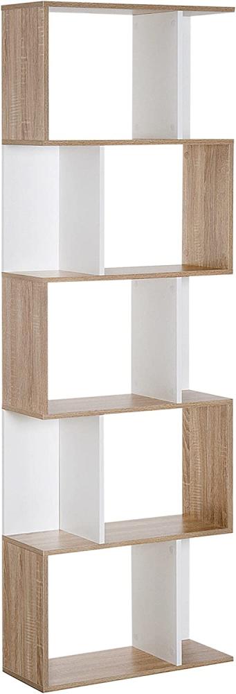 HOMCOM Bücherregal S-förmig Ausstellungsregal Standregal 5-stöckiger moderner Raumteiler Spanplatte Weiß 60 x 24 x 184,5 cm Bild 1