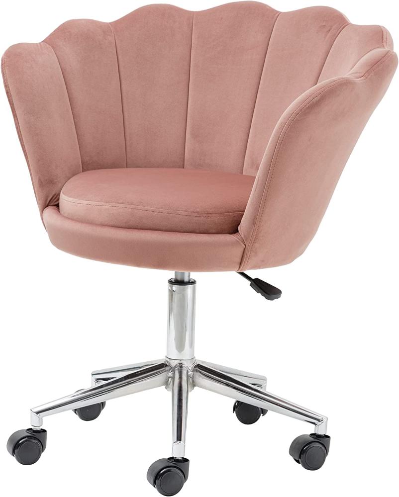 Baroni Home Gepolsterter Sessel mit Rückenlehne aus Samt mit silbernen Rädern, Stuhl mit Rollen für Büro, Höhe verstellbar, Pouderrosa, 69x71x84 cm Bild 1