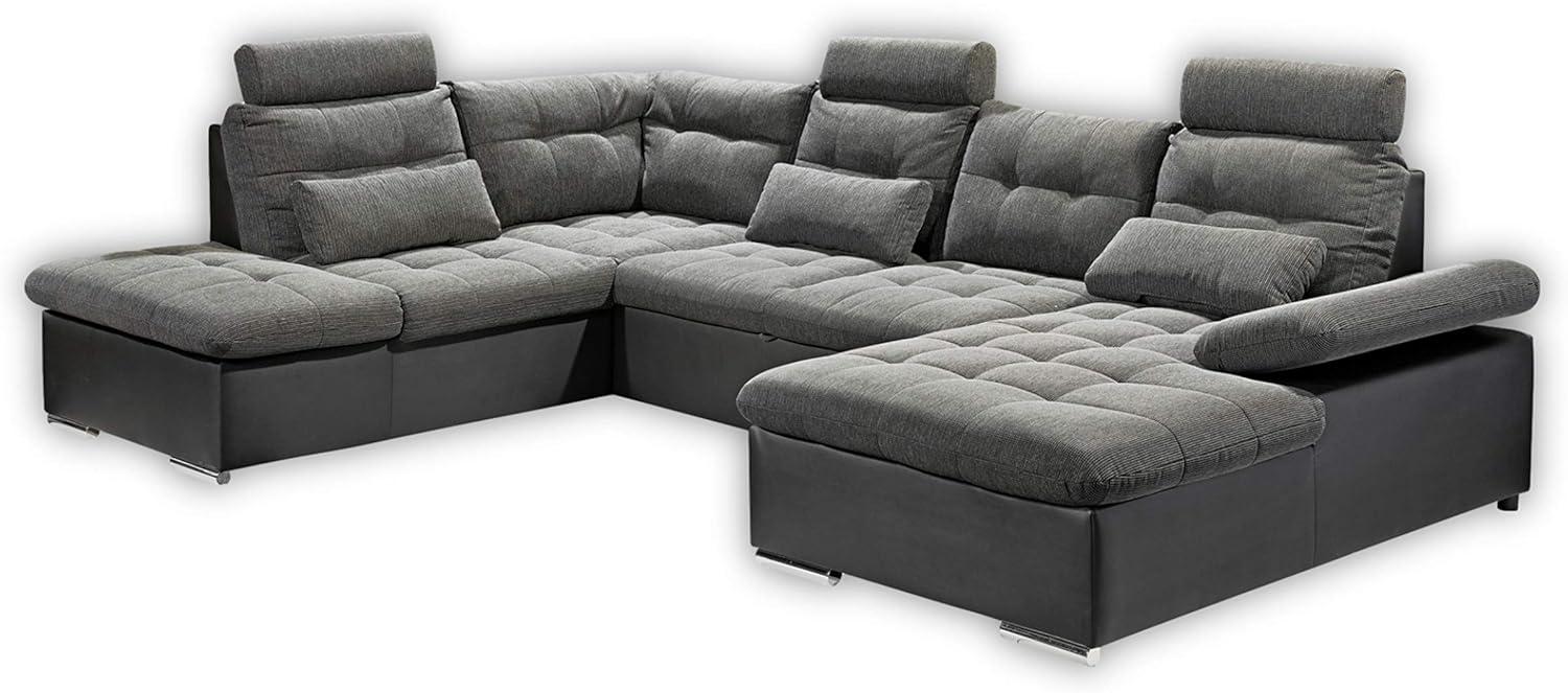 Couch Wohnlandschaft Schlaffunktion Schlafsofa schwarz grau Ottomane links Bild 1