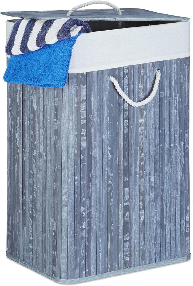 Relaxdays Wäschekorb Bambus, mit Deckel, rechteckig, XL, 83 L, faltbarer Wäschesammler, HBT: 65,5 x 43,5 x 33,5 cm, grau Bild 1