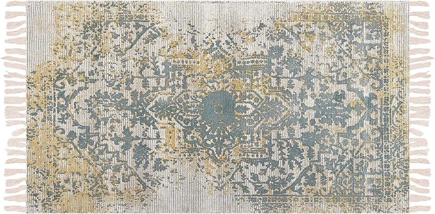 Teppich Viskose senfgelb grün 80 x 150 cm orientalisches Muster Kurzflor BOYALI Bild 1