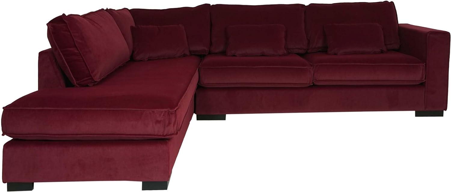 Ecksofa HWC-J58, Couch Sofa mit Ottomane links, Made in EU, wasserabweisend 295cm ~ Samt bordeaux-rot Bild 1