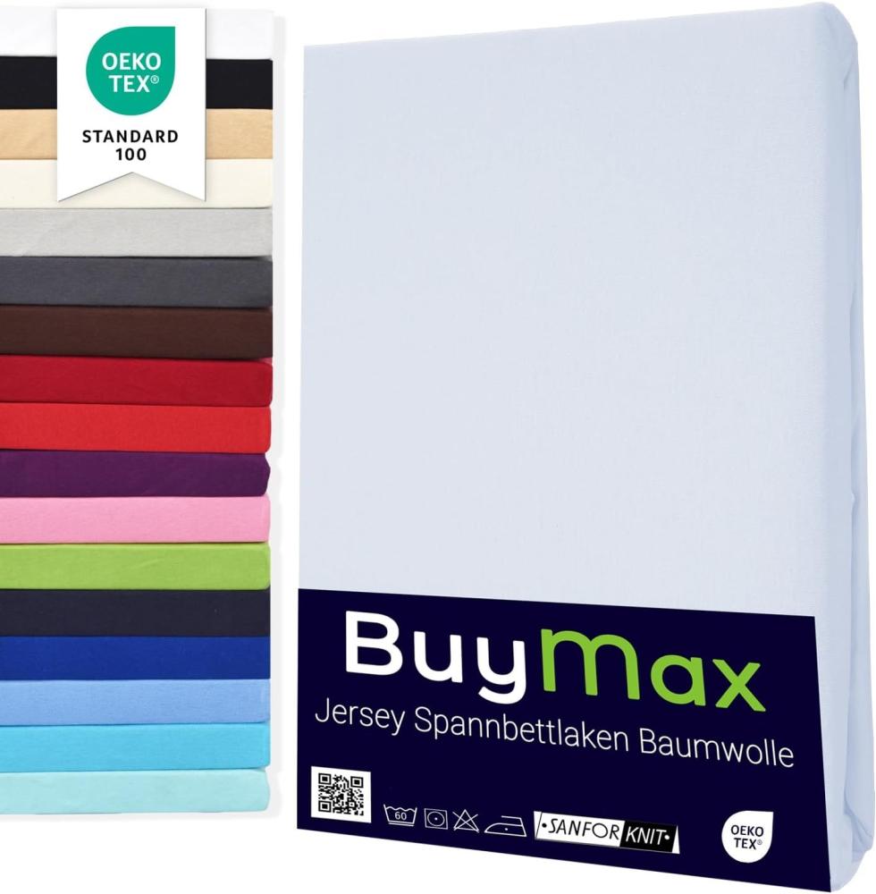 Buymax Spannbettlaken 180x200cm Doppelpack 100% Baumwolle Spannbetttuch Bettlaken Jersey, Matratzenhöhe bis 25 cm, Farbe Weiß Bild 1