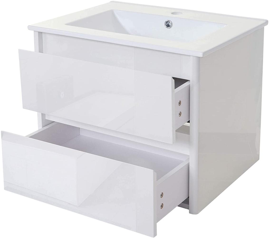 Waschbecken + Unterschrank HWC-B19, Waschbecken Waschtisch Badezimmer, hochglanz 50x60cm ~ weiß Bild 1
