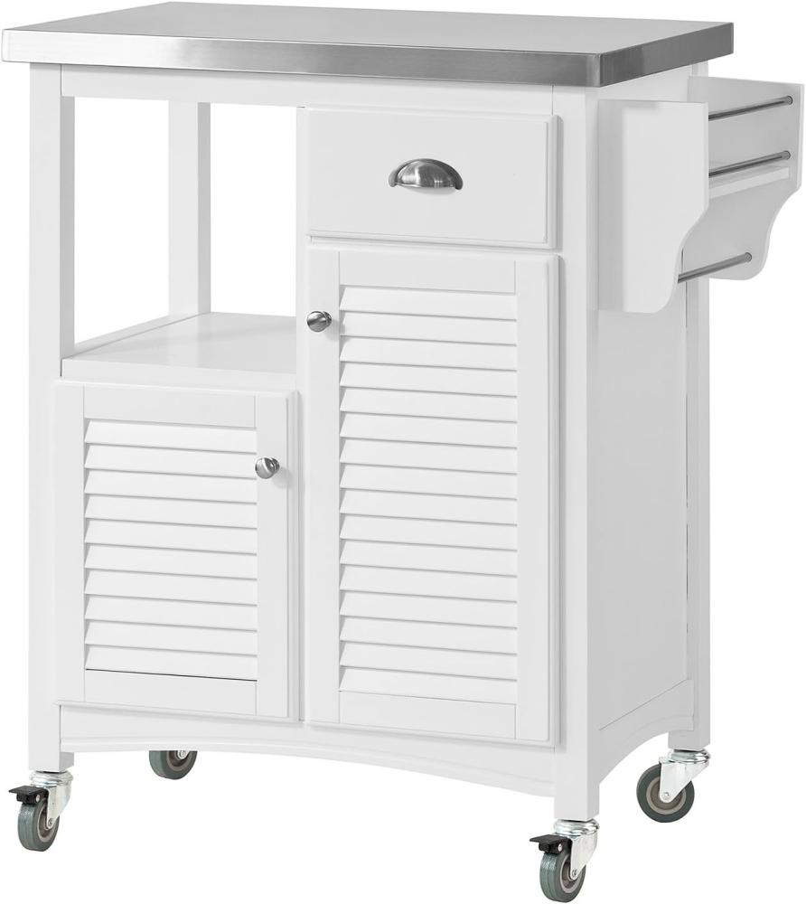 Küchenwagen mit Edelstahlplatte auf Rollen Holz Weiß FKW37-W Bild 1