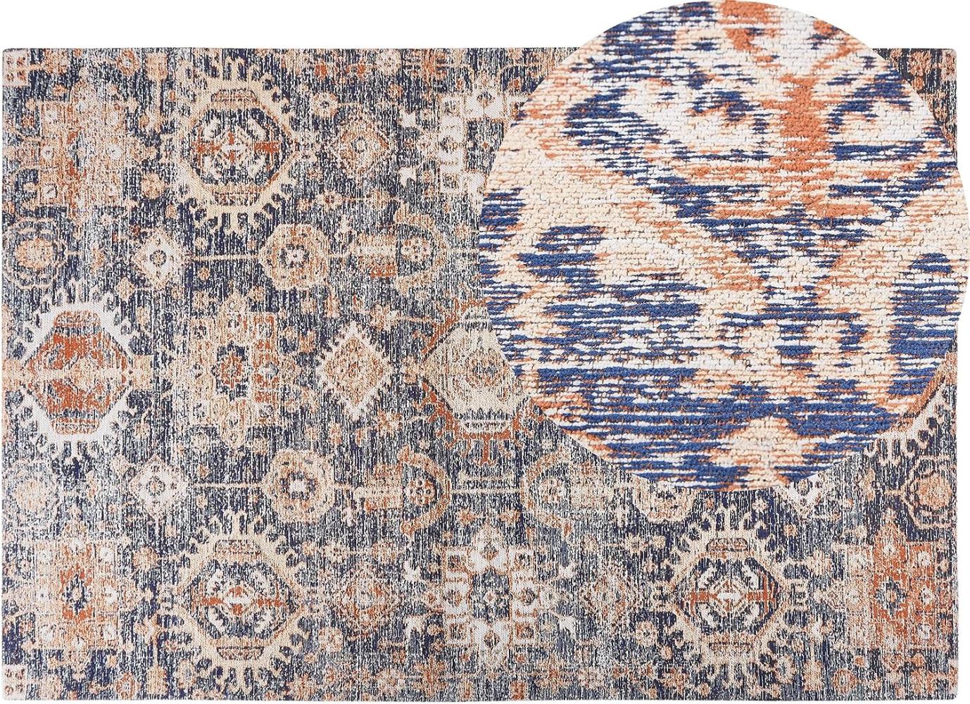Teppich Baumwolle blau rot 200 x 300 cm orientalisches Muster Kurzflor KURIN Bild 1