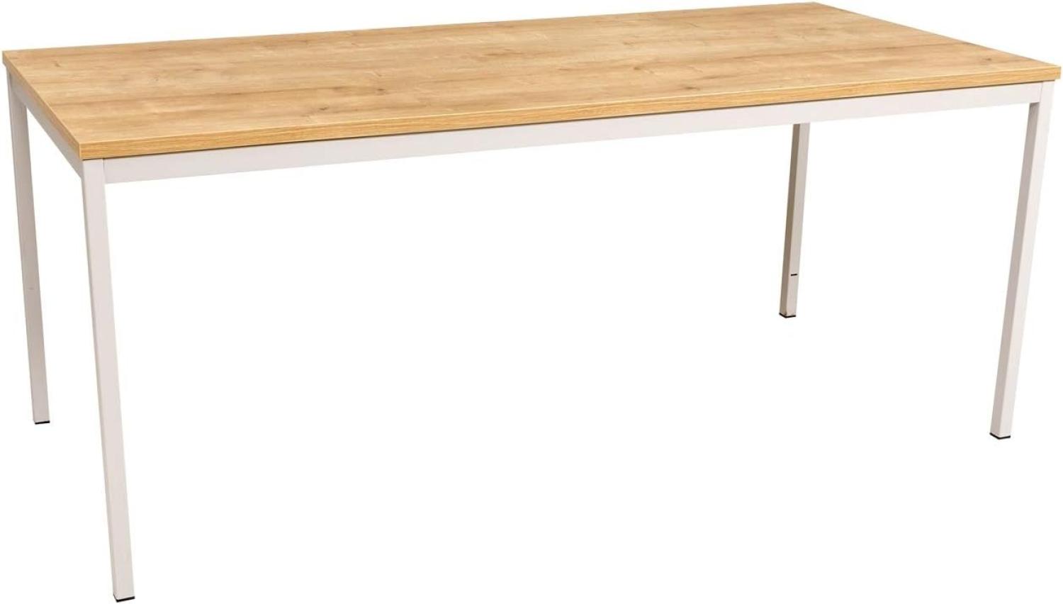 Furni24 Rechteckiger Universaltisch mit laminierter Platte Eiche 160x80x75 cm, Metallgestell und niveauausgleichs Füßen, ideal im Homeoffice als Schreibtisch, Konferenztisch, Computertisch, Esstisch Bild 1