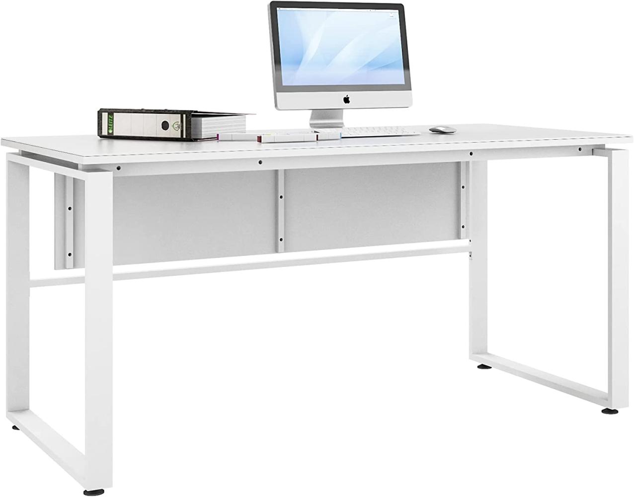 Schreibtisch >TRENDO< (BxHxT: 160x79x80 cm) in weiß matt - Weißglas Bild 1