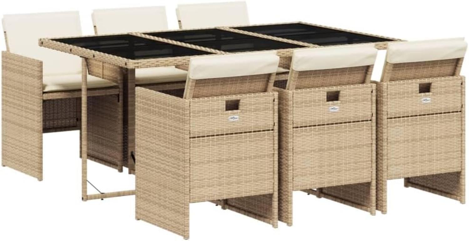 7-tlg. Garten-Essgruppe mit Kissen Beige Poly Rattan Bild 1