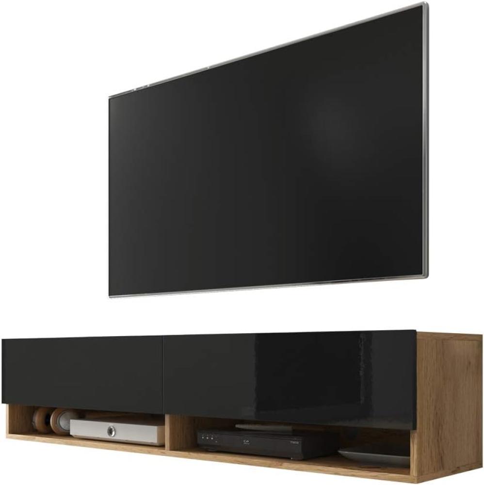 Selsey Wander - TV-Board/Fernsehschrank für Wohnzimmer hängend/stehend, optional mit LED, 140 cm (Holzoptik Wotan Eiche/Schwarz Hochglanz, ohne LED) Bild 1