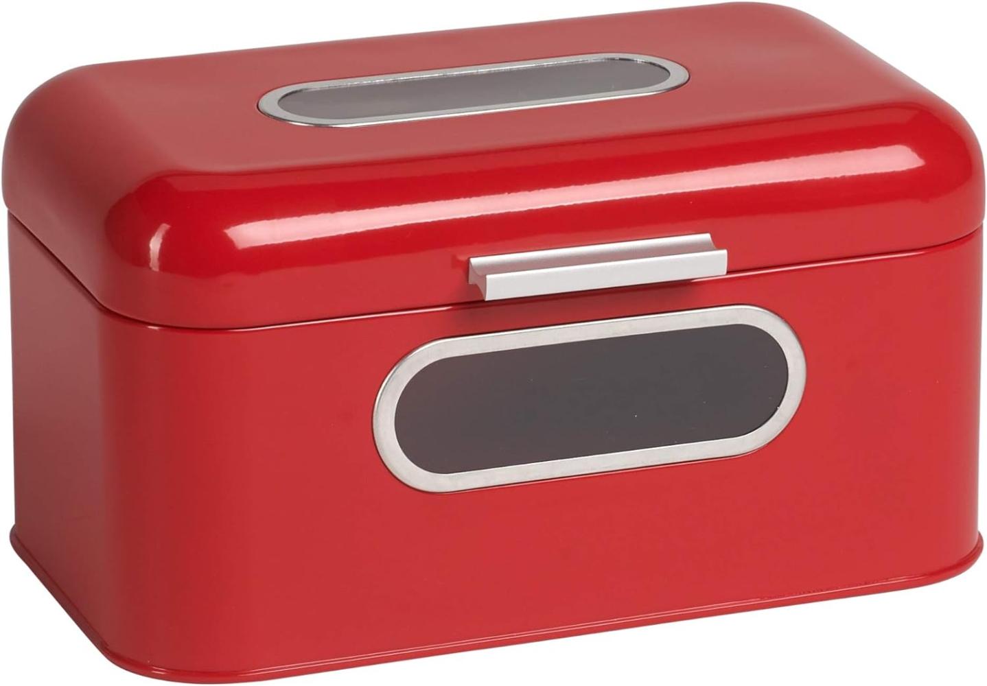 Echtwerk Brotkasten, Retro-Brotbox aus Metall mit Sichtfenster, Platzsparende Aufbewahrungsbox, Brotkorb mit Deckel, “rot“, 30 x 20 x 16. 5 cm Bild 1