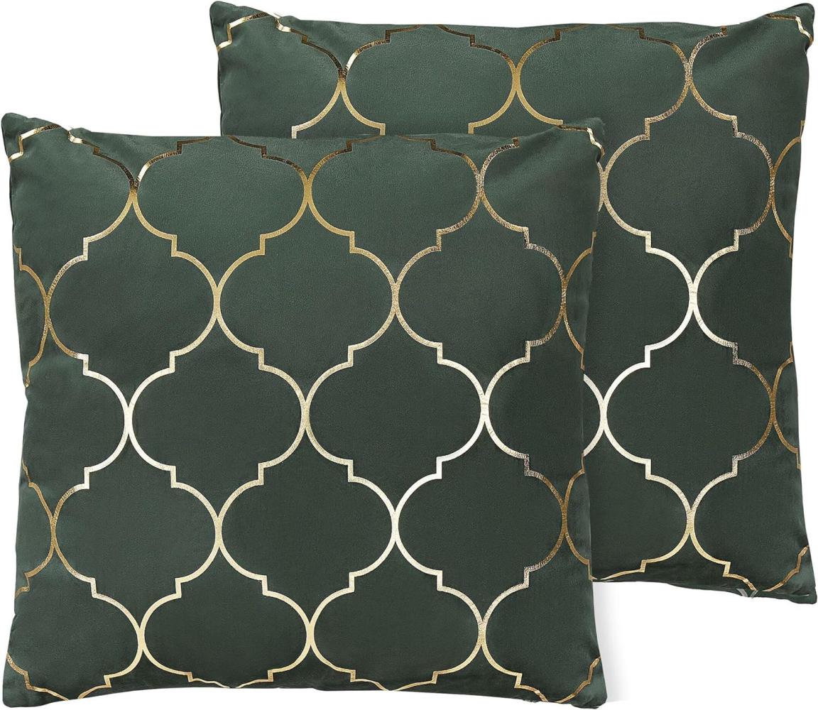Dekokissen marokkanisches Muster Samtstoff dunkelgrün gold 45 x 45 cm 2er Set ALYSSUM Bild 1