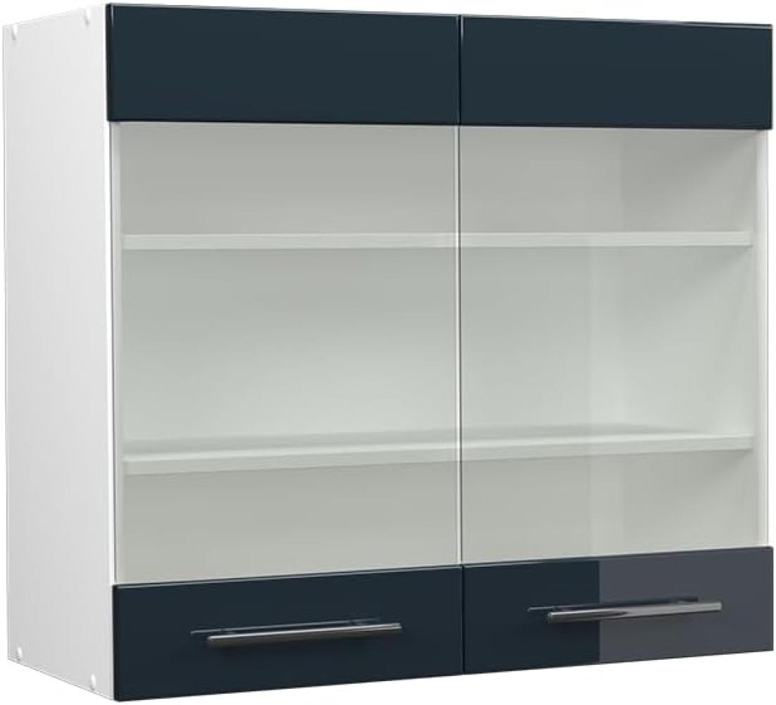 Vicco Küchenschrank Glas Fame-Line, Dunkelblau Hochglanz/Weiß, 80 cm Bild 1