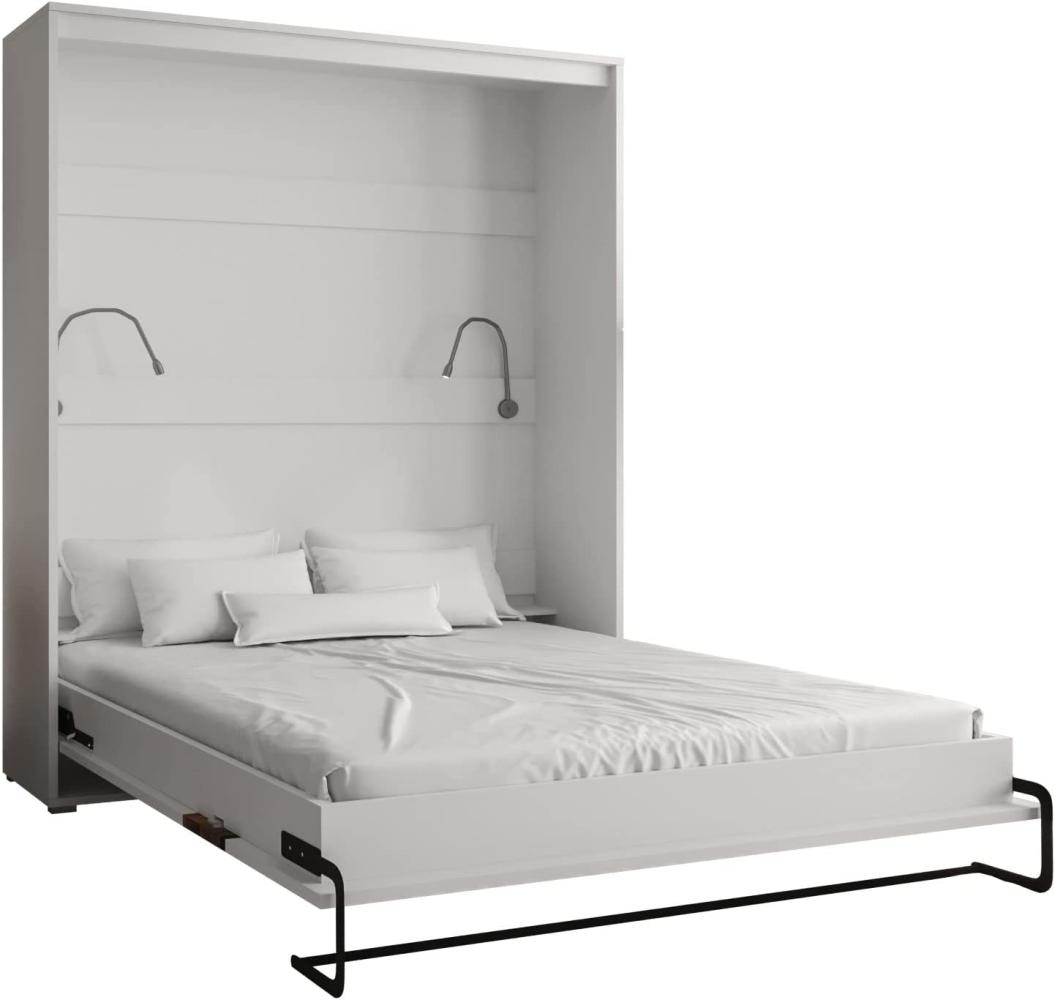 KRYSPOL Bett im Schrank Home, Vertikal, Schlafzimmer, Jugenzimmer, Modern Design (Weiß matt + Weiß matt, 160 x 200 cm) Bild 1