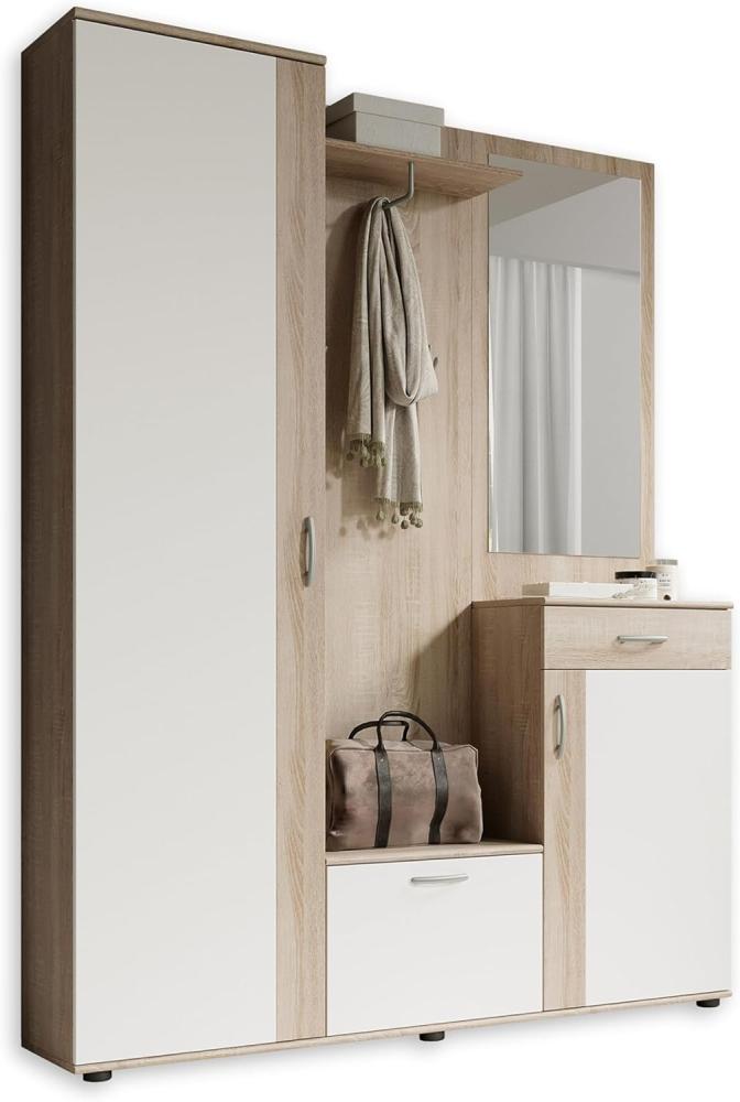 Garderobe PATENT Spiegel Sonoma Eiche und weiß 3-teilig Bild 1