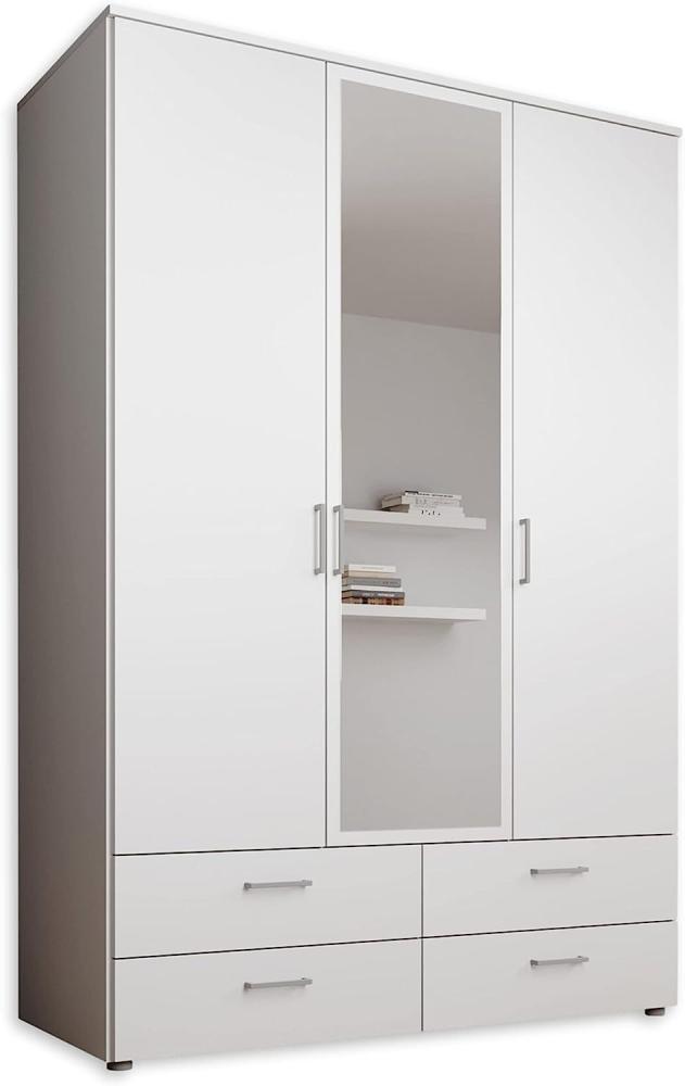 SPAZIO Kleiderschrank mit Spiegeltür in Weiß - Vielseitiger Drehtürenschrank 3-türig für Ihr Schlafzimmer - 138 x 199 x 48 cm (B/H/T) Bild 1