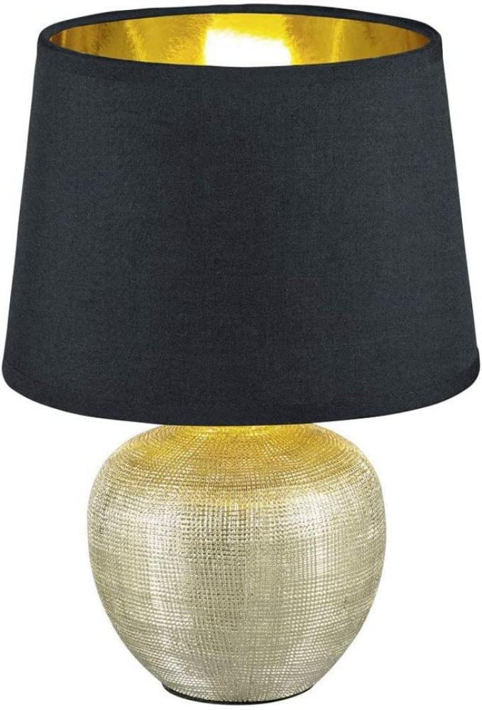 LED Tischleuchte Keramik mit Stoffschirm Schwarz innen Gold, Höhe 35cm Bild 1