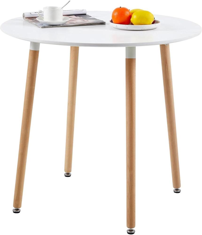 H. J WeDoo MDF Runder Esstisch Buchenholz Esszimmer Tisch Küchentisch Holztisch, 80 * 80 * 75 cm, 4 Beine Natur, Weiß Bild 1