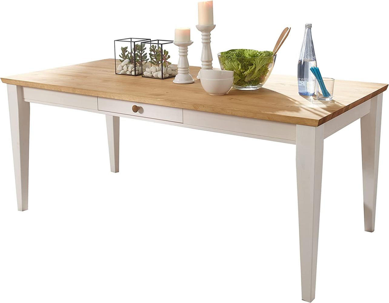 Woodroom Oslo Esstisch Tisch, Kiefer massiv, weiß gewachst, 180x90 cm Bild 1