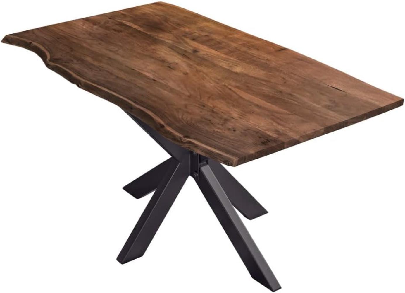 SAM Esstisch 140x80cm Benni, Akazienholz massiv + nussbaumfarben, echte Baumkante, Baumkantentisch mit Spider-Metallgestell Schwarz, Esszimmertisch mit Tischplatte 26mm Bild 1
