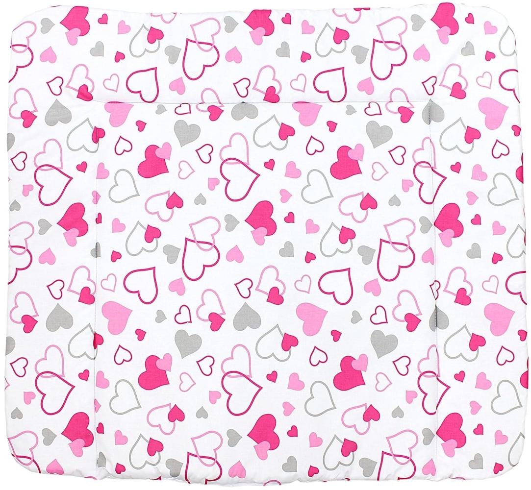 TupTam Baby Wickeltischauflage mit Baumwollbezug Gemustert, Farbe: Herzen Rosa / Grau, Größe: 75 x 85 cm Bild 1