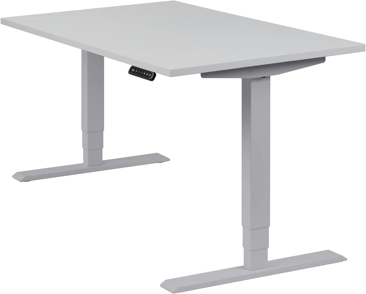 boho office® homedesk - elektrisch stufenlos höhenverstellbares Tischgestell in Silber mit Memoryfunktion, inkl. Tischplatte in 120 x 80 cm in Lichtgrau Bild 1