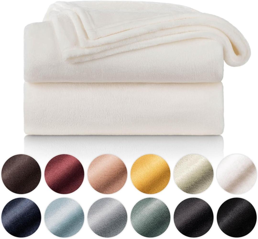 Blumtal Kuscheldecke aus Fleece - hochwertige Decke, Oeko-TEX® Zertifiziert in 220 x 240 cm, Kuscheldecke flauschig als Sofadecke, Tagesdecke oder Winterdecke, Off-White - weiß Bild 1
