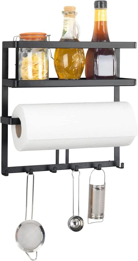 GALA Multifunktions-Küchenregal mit Papierhandtuchhalter und Haken, schwarz, WENKO Bild 1