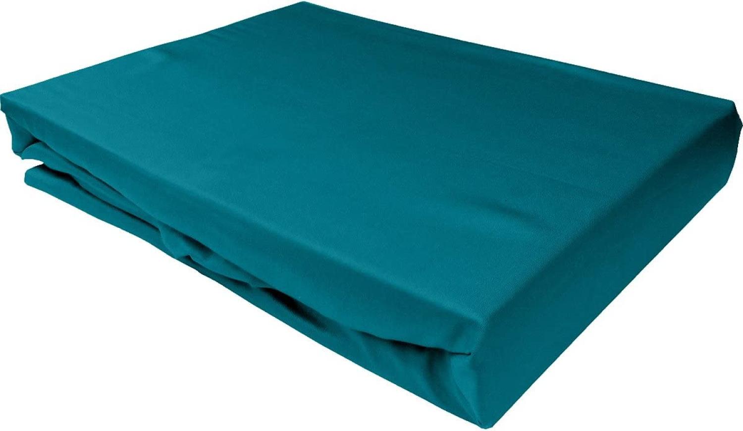 Bettwaesche-mit-Stil Mako-Satin Spannbettlaken petrol blau 200x200cm Höhe 21-30cm Bild 1