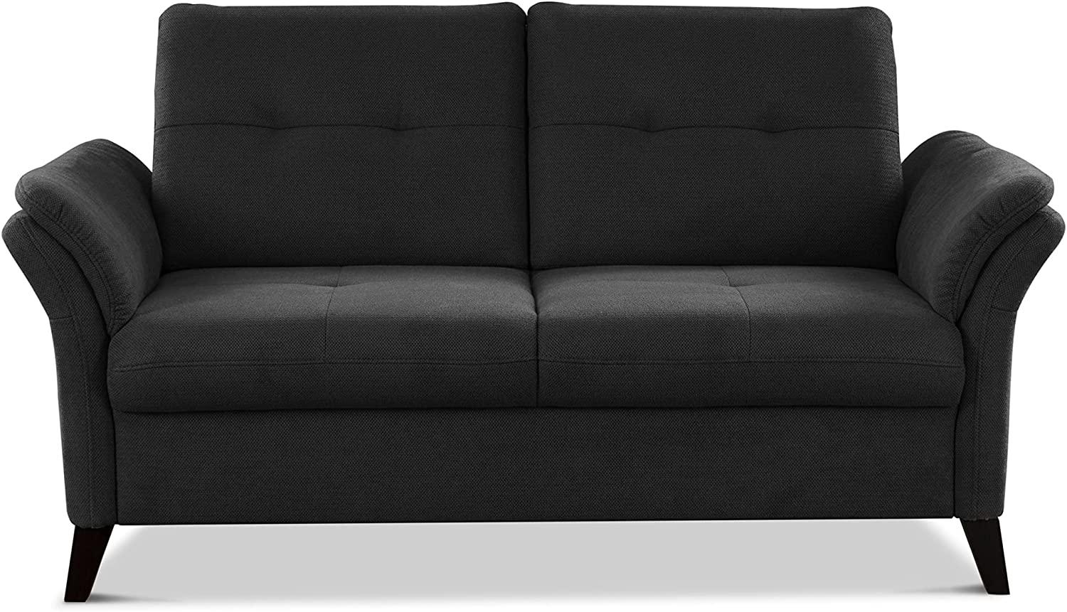 CAVADORE 2er Sofa Grönland / Skandinavische 2-Sitzer-Couch mit Federkern + Sitztiefenverstellung / 173 x 90 x 102 / Flachgewebe, Schwarz Bild 1