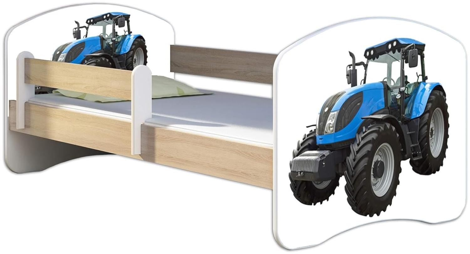 Kinderbett Jugendbett mit einer Schublade und Matratze Sonoma mit Rausfallschutz Lattenrost ACMA II 140x70 160x80 180x80 (42 Traktor, 160x80) Bild 1