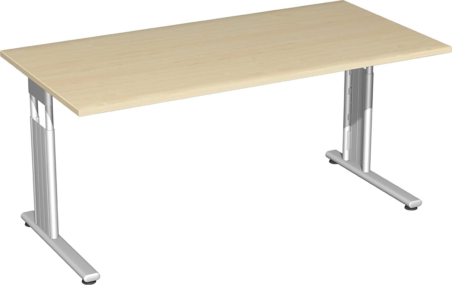 'C-Fuß Flex' Schreibtisch, höhenverstellbar, Buche/ Silber, 68-82 x 160 x 80 cm Bild 1