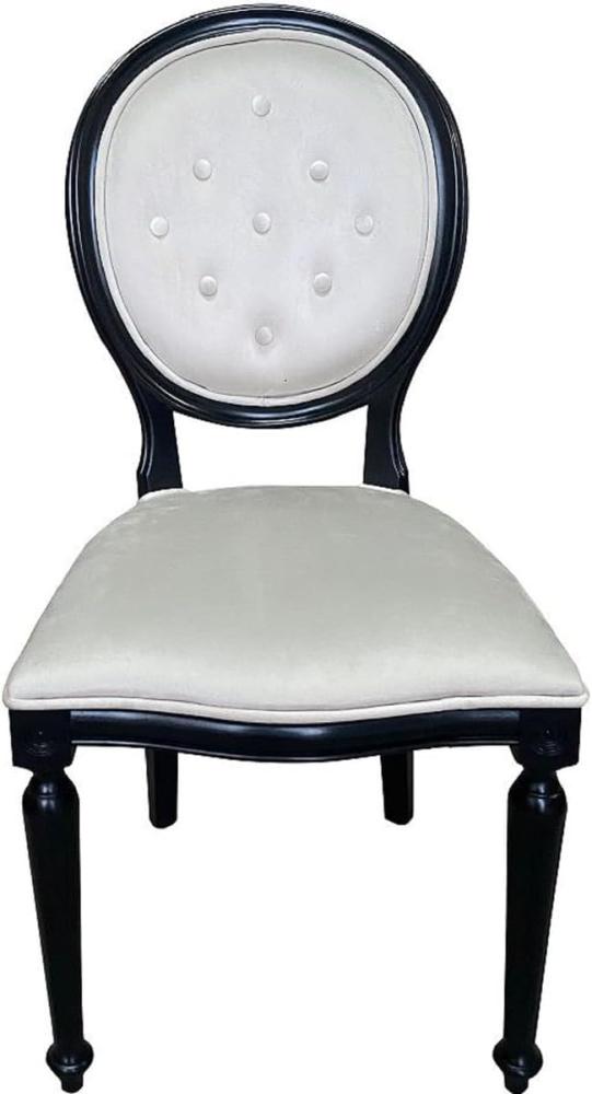 Casa Padrino Barock Esszimmer Stuhl Cremefarben / Schwarz - Handgefertigter Antik Stil Stuhl - Prunkvolle Esszimmer Möbel im Barockstil Bild 1