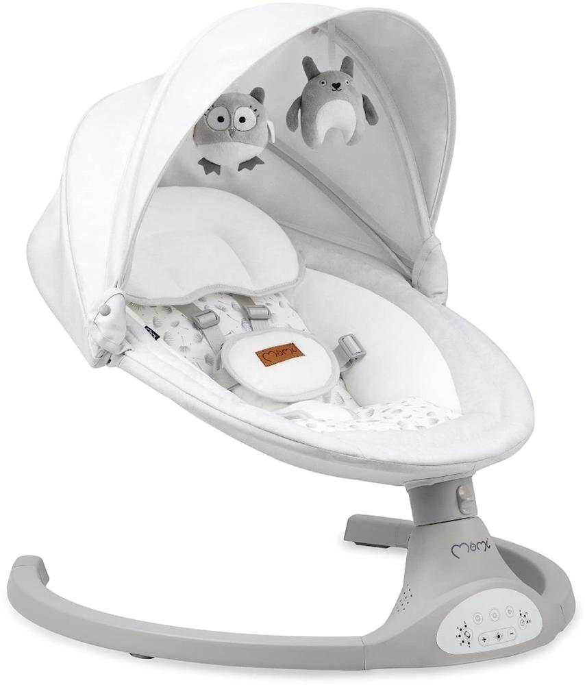 MoMi LAMI Babywippe für Kinder bis 9 kg, klappbar, mit Fernbedienung & Bluetooth zum Verbinden mit Smartphone, Batterie- oder Stromanschluss, mit 5-Punkt-Sicherheitsgurt, Sonnenschutz, Insektennetz Bild 1