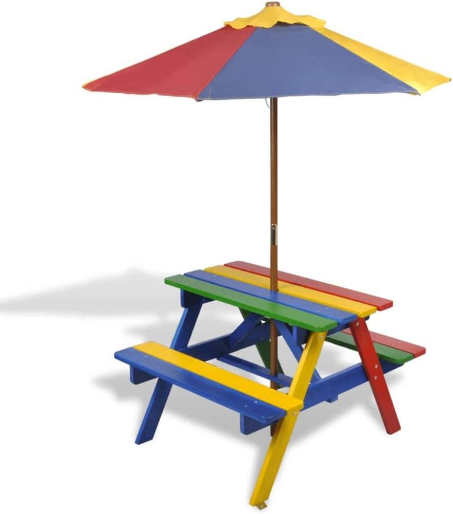 Kinder-Picknicktisch mit Bänken Sonnenschirm Mehrfarbig Holz Bild 1