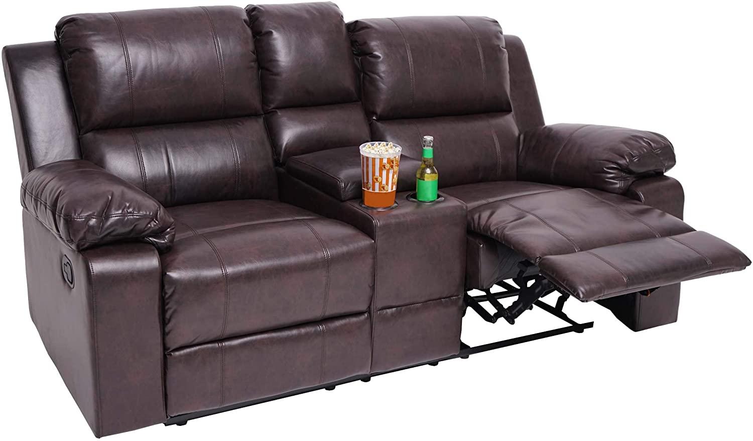 2er Kinosessel HWC-H29, Relaxsessel Fernsehsessel Zweisitzer Sofa, Getränkehalter Soft Touch Kunstleder MVG ~ braun Bild 1