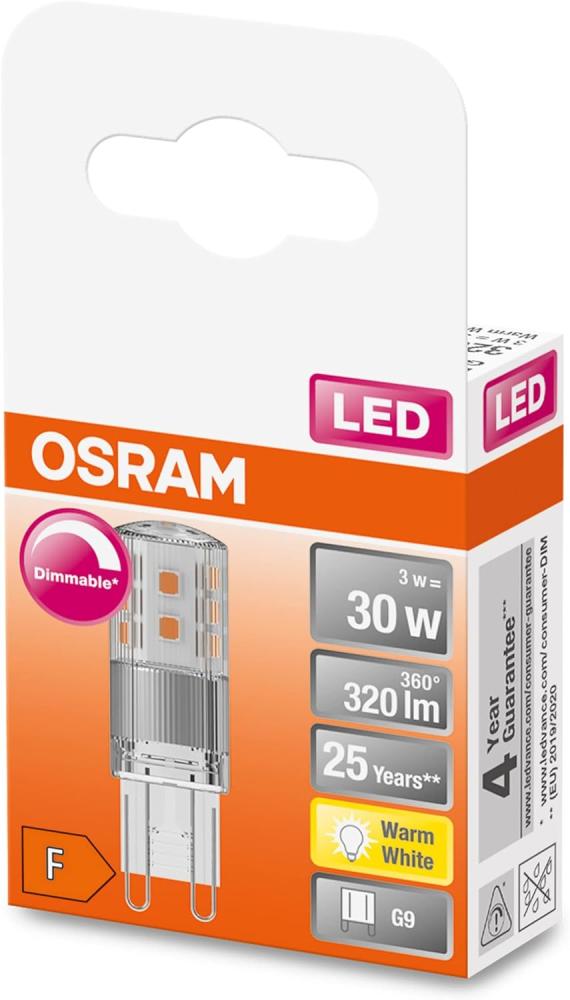 Osram LED Stiftsockellampe 30 G9 3W warmweiß, dimmbar, klar Bild 1