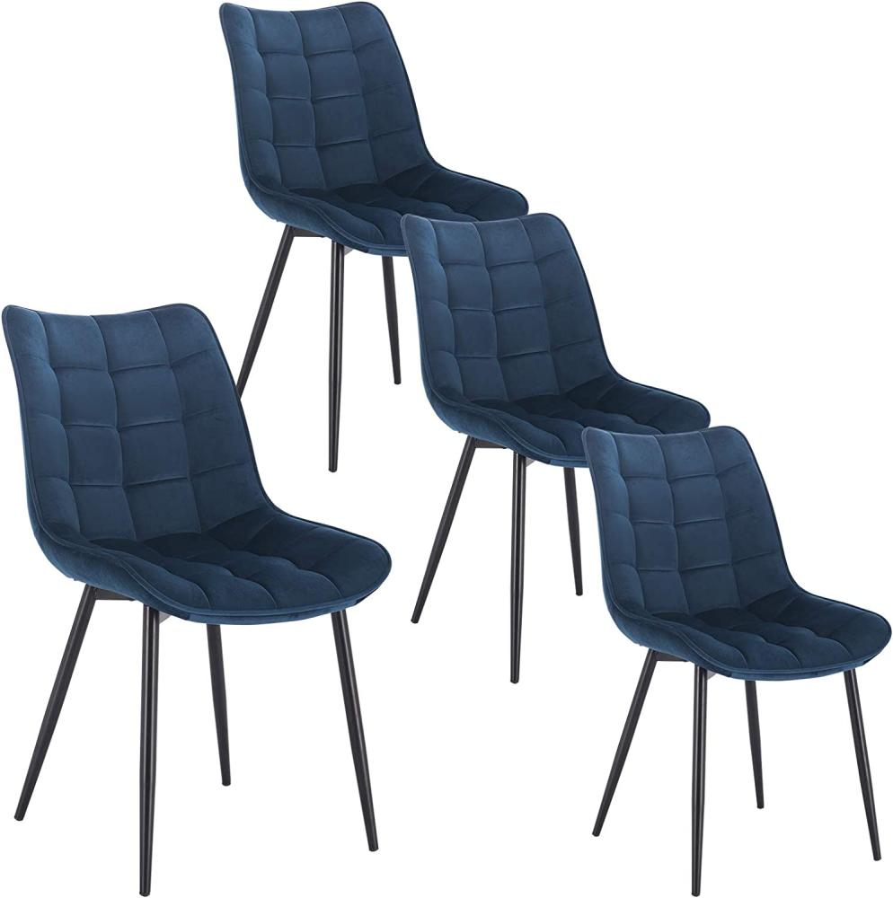 WOLTU 4 x Esszimmerstühle 4er Set Esszimmerstuhl Küchenstuhl Polsterstuhl Design Stuhl mit Rückenlehne, mit Sitzfläche aus Samt, Gestell aus Metall, Blau, BH142bl-4 Bild 1